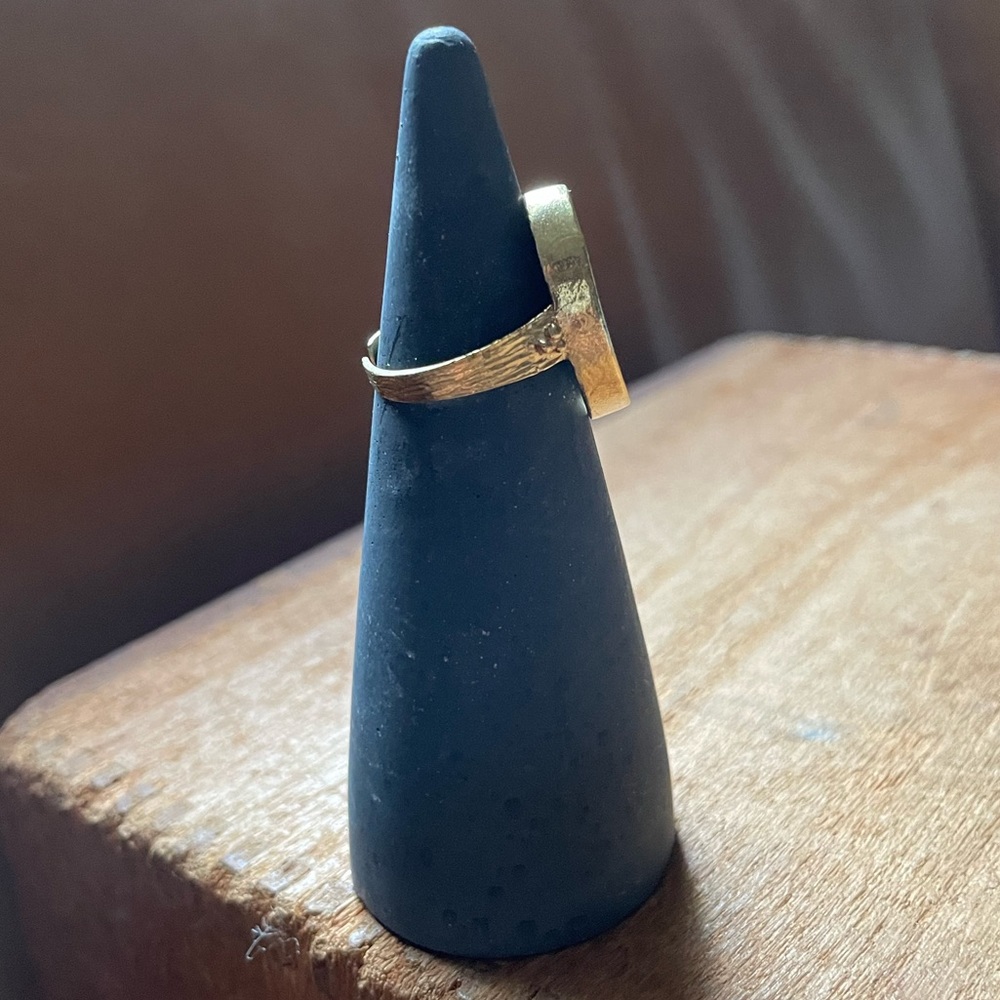 Engraved ID signet oval ring w design gold boho brass adjustable - Picture 5 of 7